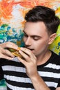 Man eating a hamburger Royalty Free Stock Photo