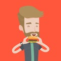 Man eating hamburger vector illustration.