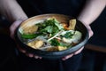 Man eating healthy asian noodles