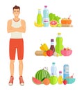 Man Eating Healthy Food Set Vector Illustration