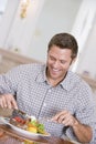 Man Eating Healthy meal, mealtime Together Royalty Free Stock Photo