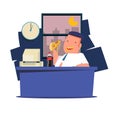 man eating junk food and soda at work. working late night - vector Royalty Free Stock Photo