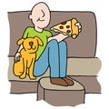 Man eating pizza slice with dog on sofa Royalty Free Stock Photo