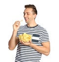 Man eating potato chips Royalty Free Stock Photo