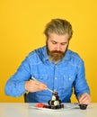 Man eating traditional Japanese food with chopsticks. dinner at home. hipster eat sushi with chopsticks. tasty sushi Royalty Free Stock Photo