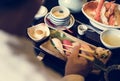 Man eating traditional Japanese food