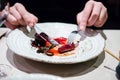 Man eating wild duck dish Royalty Free Stock Photo