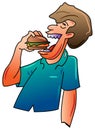 Man eats hamburger