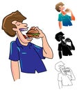 Man eats hamburger