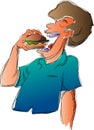 Man eats hamburger