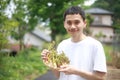 A man with edible wild plants Royalty Free Stock Photo