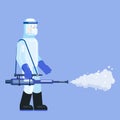 Man edical scientist in chemical protection suit disinfects spray to cleaning and disinfect virus Covid-19, Coronavirus