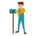 Man and electrical switch icon, cartoon style