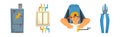 Man Electrician Character Provide Service Fixing Light Vector Set Royalty Free Stock Photo