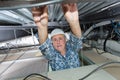 Man - electrician does electrowiring Royalty Free Stock Photo