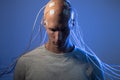 Man with electrodes in his head is a futuristic concept of virtual reality and mind control. Royalty Free Stock Photo