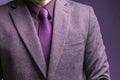 Man in elegant custom tailored expensive suit. Close up.