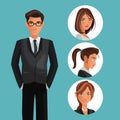 Man elegant employee office women icons