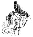 Man on Elephant, vintage illustration