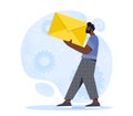Man with Email. Young guy with large envelope in hands. Electronic mail and Internet messaging. Postal and mailing Royalty Free Stock Photo