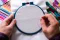 Man embroider colored thread