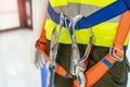 Man for emergency service secured by a carabiner hook Royalty Free Stock Photo