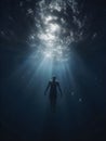 A man emerges from the depths of the sea. Depression treatment concept