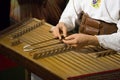 A man emotionally plays the beautiful national instrument of the Cimbalom Royalty Free Stock Photo