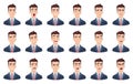 Man emotions. Facial characters different faces sadness hate smile head portrait vector characters