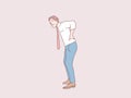 Man employee hands touching back pain backache simple korean style illustration