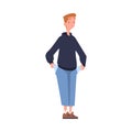 Man with Empty Pockets Sad in Standing Pose Vector Illustration Royalty Free Stock Photo
