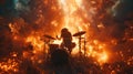 Drummer Performing in Front of Raging Fire Royalty Free Stock Photo