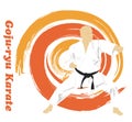 The man is engaged in karate on a bright backg Royalty Free Stock Photo