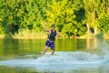 Man engaged in wakeboard on the lake, Crimea 2018 July