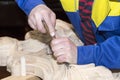 Man engaged in woodcarving