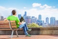 Man enjoy Seattle downtown view from park Royalty Free Stock Photo