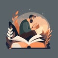 Man enjoy shit down reading a book hygge concept vector flat color Royalty Free Stock Photo