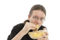 Man enjoying chips as snack Royalty Free Stock Photo