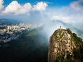 Man enjoying Hong Kong city view from the Lion rock aerial Royalty Free Stock Photo