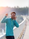 Man enjoying music after jogging