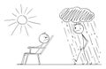 Man Is Enjoying Nice Day and Good Mood and Another Person Is Going in Bad Mood, Vector Cartoon Stick Figure Illustration