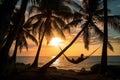 Man enjoying quiet moment in hammock on tropical beach. Generative AI Royalty Free Stock Photo