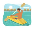 Man Enjoying with Rowing Kayak in the Sea