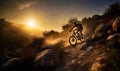 A Man Enjoying a Scenic Bike Ride Through a Picturesque Dirt Road Royalty Free Stock Photo