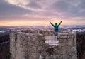 Man enjoying scenic sunset from Weissenstein ruined rock castle in Regen, Germany Royalty Free Stock Photo