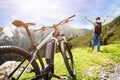 Man Enjoying View After Finishing Uphill Mountain Track Royalty Free Stock Photo