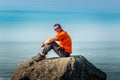 Man enjoying the view over the Californian coast on