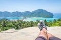 Man enjoying the view in phi phi island view point Royalty Free Stock Photo