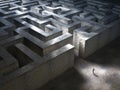 Man entering a huge mysterious maze. 3D Rendering