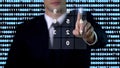 Man entering password on screen, security data base access, modern technology